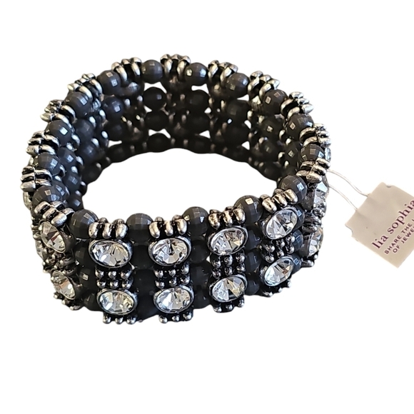 NWT Lia Sophia Black and Silver Beaded Bracelet - Picture 1 of 11